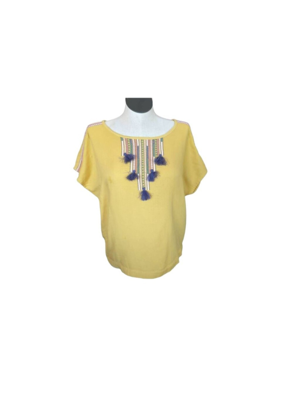 Ariat Flutter Sleeve Top Yellow Southwestern With Tassels XL